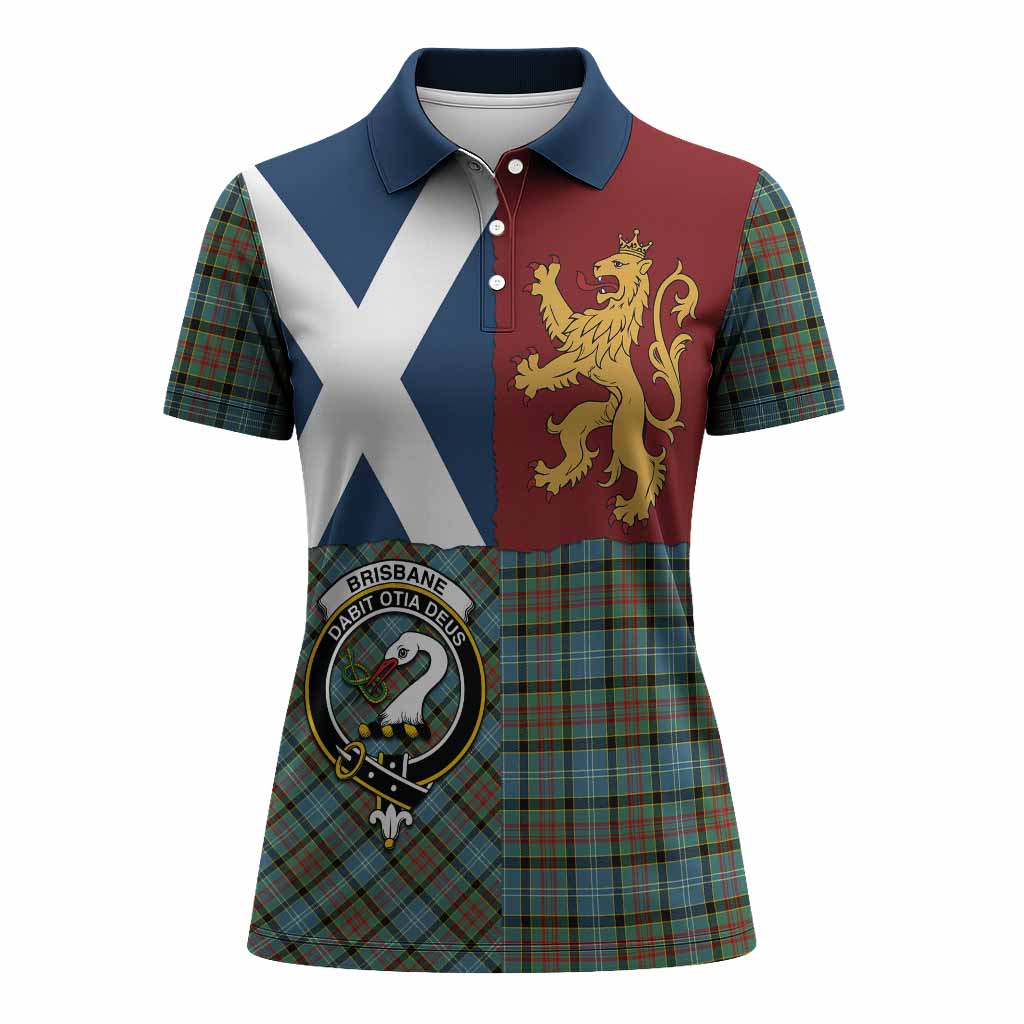 Brisbane Crest Tartan Women Polo Shirt with Lion Rampant Saltire Style