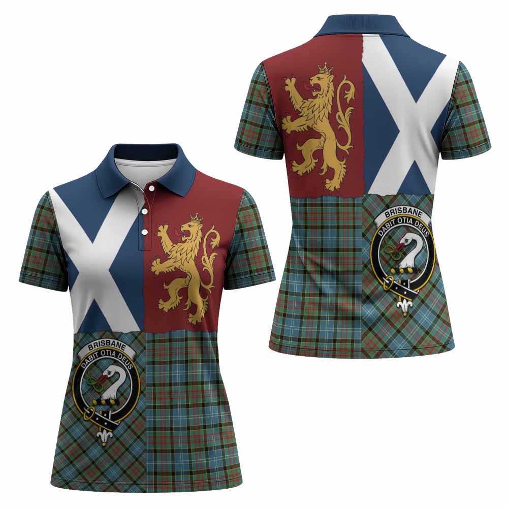 Brisbane Crest Tartan Women Polo Shirt with Lion Rampant Saltire Style