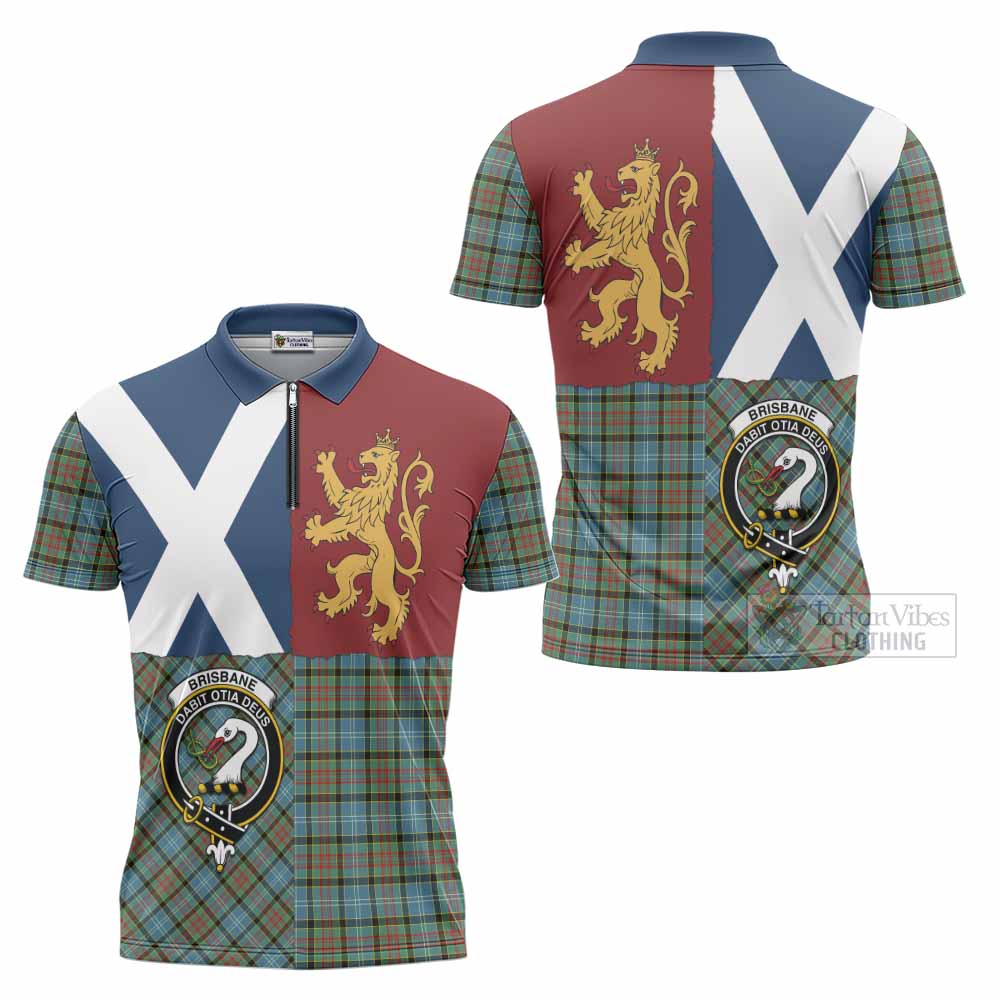 Brisbane Crest Tartan Zipper Polo Shirt with Lion Rampant Saltire Style