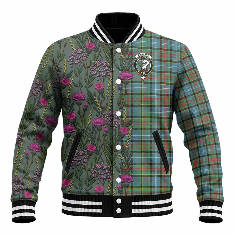 Brisbane Family Crest Tartan Baseball Jacket Scottish Thistle Flower Pattern Half Style - Tartan Vibes Clothing