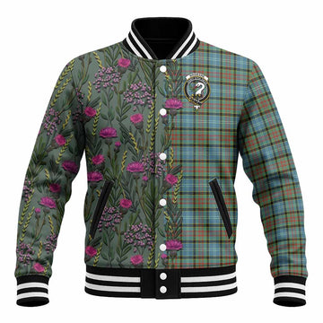 Brisbane Family Crest Tartan Baseball Jacket Scottish Thistle Flower Pattern Half Style