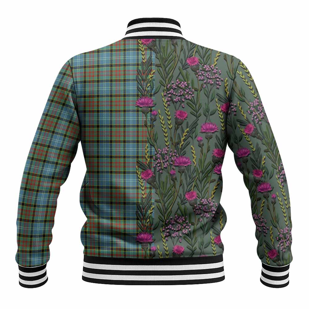 Brisbane Family Crest Tartan Baseball Jacket Scottish Thistle Flower Pattern Half Style - Tartan Vibes Clothing