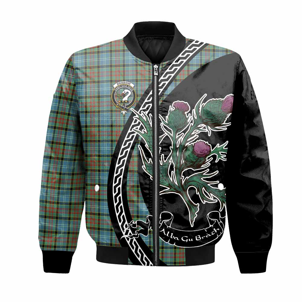 Brisbane Family Crest Tartan Bomber Jacket Alba Thistle Inspired - Tartan Vibes Clothing