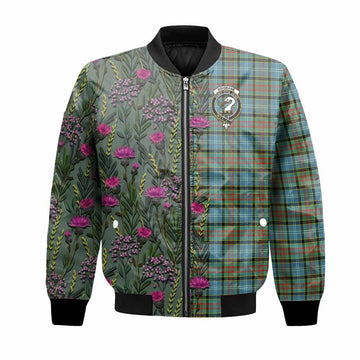 Brisbane Family Crest Tartan Bomber Jacket Scottish Thistle Flower Pattern Half Style