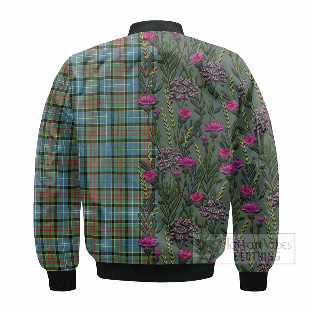 Brisbane Family Crest Tartan Bomber Jacket Scottish Thistle Flower Pattern Half Style - Tartan Vibes Clothing