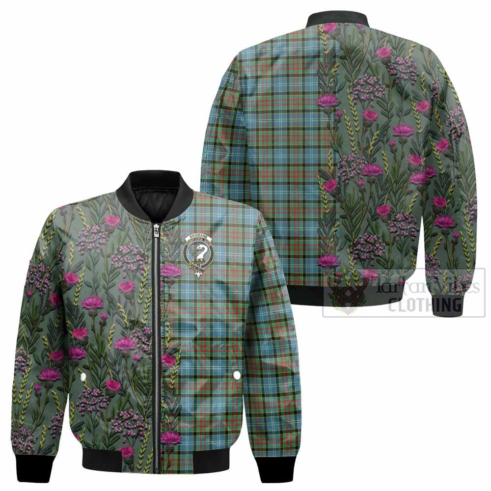 Brisbane Family Crest Tartan Bomber Jacket Scottish Thistle Flower Pattern Half Style - Tartan Vibes Clothing