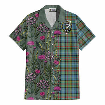 Brisbane Family Crest Tartan Cotton Hawaiian Shirt Scottish Thistle Flower Pattern Half Style - Tartan Vibes Clothing
