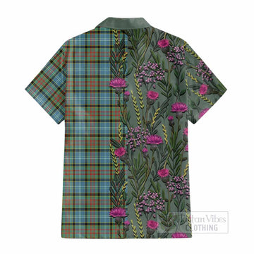 Brisbane Family Crest Tartan Cotton Hawaiian Shirt Scottish Thistle Flower Pattern Half Style - Tartan Vibes Clothing