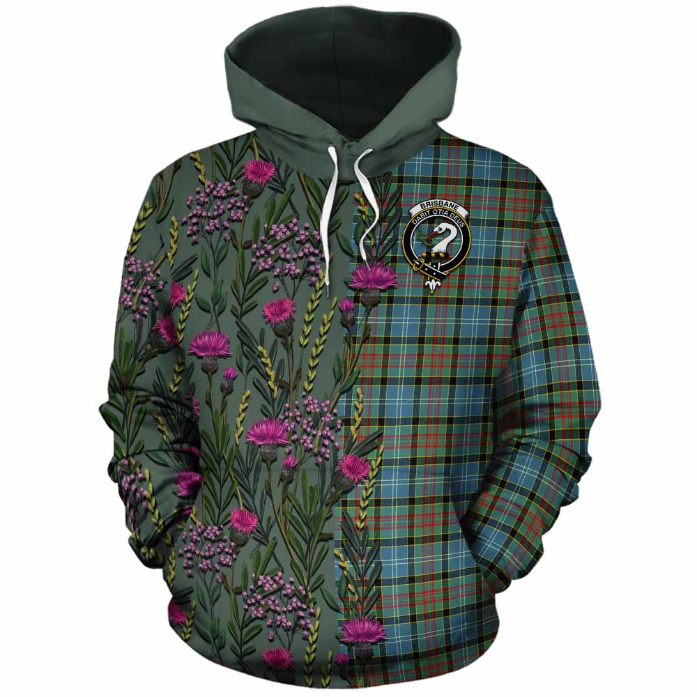 Brisbane Family Crest Tartan Cotton Hoodie Scottish Thistle Flower Pattern Half Style - Tartan Vibes Clothing