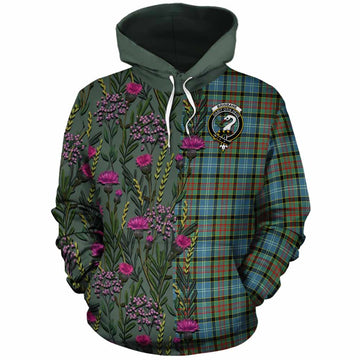 Brisbane Family Crest Tartan Cotton Hoodie Scottish Thistle Flower Pattern Half Style
