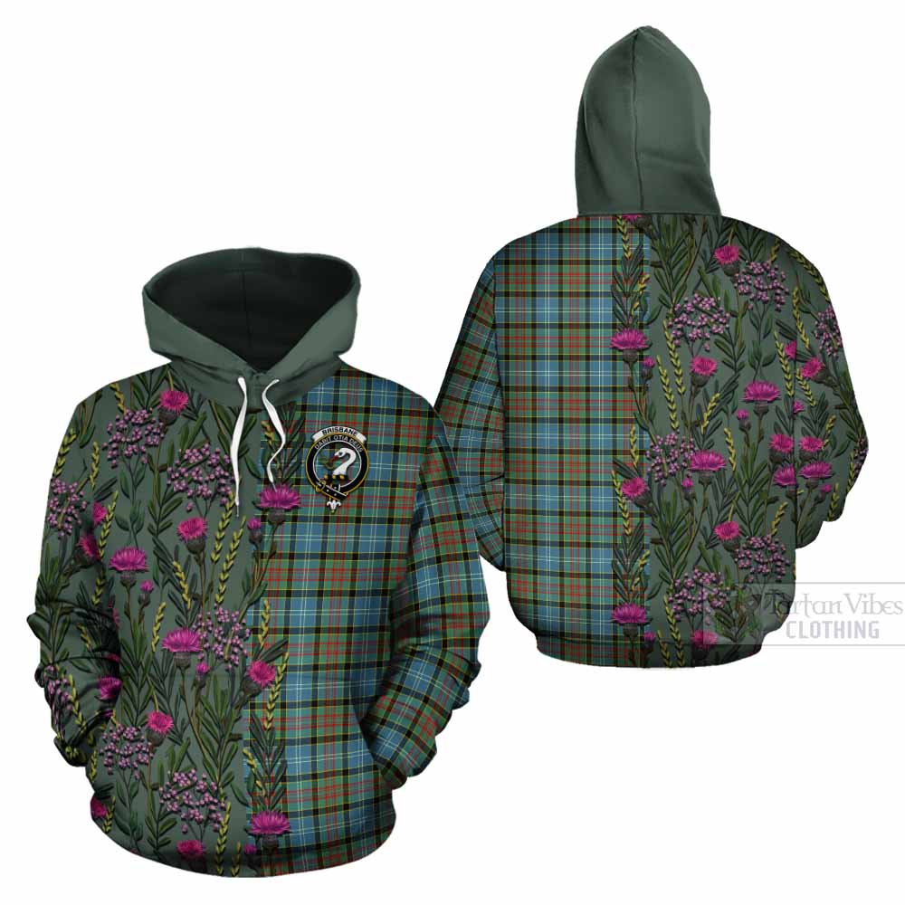 Brisbane Family Crest Tartan Cotton Hoodie Scottish Thistle Flower Pattern Half Style - Tartan Vibes Clothing