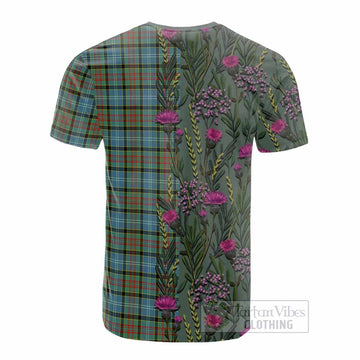 Brisbane Family Crest Tartan Cotton T-shirt Scottish Thistle Flower Pattern Half Style