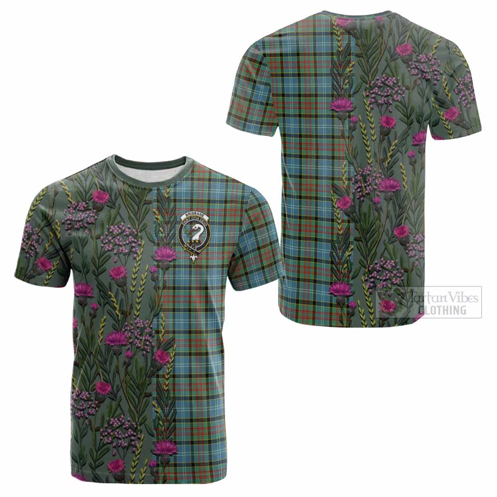 Brisbane Family Crest Tartan Cotton T-shirt Scottish Thistle Flower Pattern Half Style - Tartan Vibes Clothing