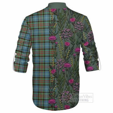 Brisbane Family Crest Tartan Ghillie Shirt Scottish Thistle Flower Pattern Half Style - Tartan Vibes Clothing