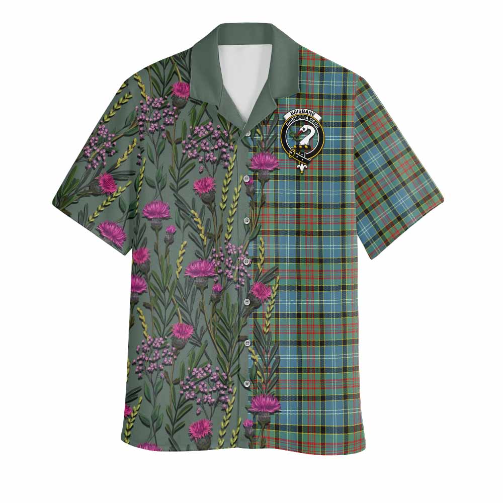 Brisbane Family Crest Tartan Hawaiian Shirt Scottish Thistle Flower Pattern Half Style - Tartan Vibes Clothing