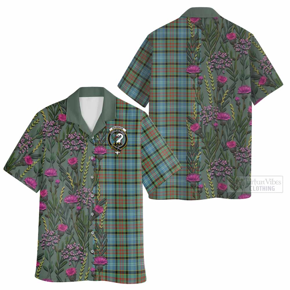 Brisbane Family Crest Tartan Hawaiian Shirt Scottish Thistle Flower Pattern Half Style - Tartan Vibes Clothing