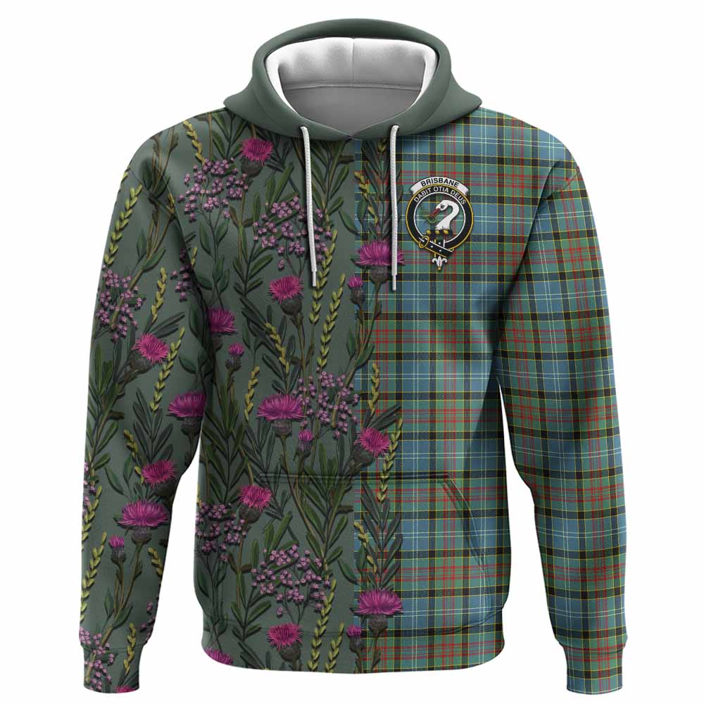 Brisbane Family Crest Tartan Hoodie Scottish Thistle Flower Pattern Half Style - Tartan Vibes Clothing