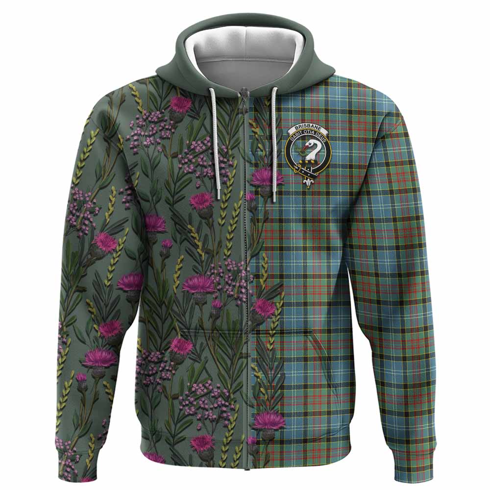 Brisbane Family Crest Tartan Hoodie Scottish Thistle Flower Pattern Half Style - Tartan Vibes Clothing