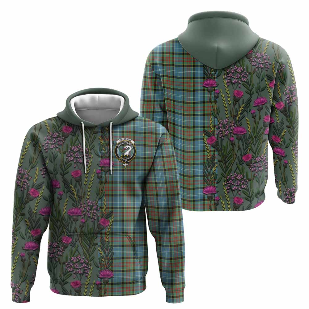 Brisbane Family Crest Tartan Hoodie Scottish Thistle Flower Pattern Half Style - Tartan Vibes Clothing