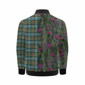Brisbane Family Crest Tartan Kid Bomber Jacket Scottish Thistle Flower Pattern Half Style - Tartan Vibes Clothing