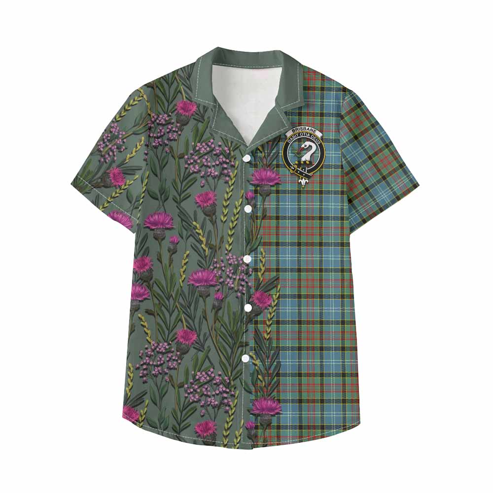 Brisbane Family Crest Tartan Kid Hawaiian Shirt Scottish Thistle Flower Pattern Half Style - Tartan Vibes Clothing