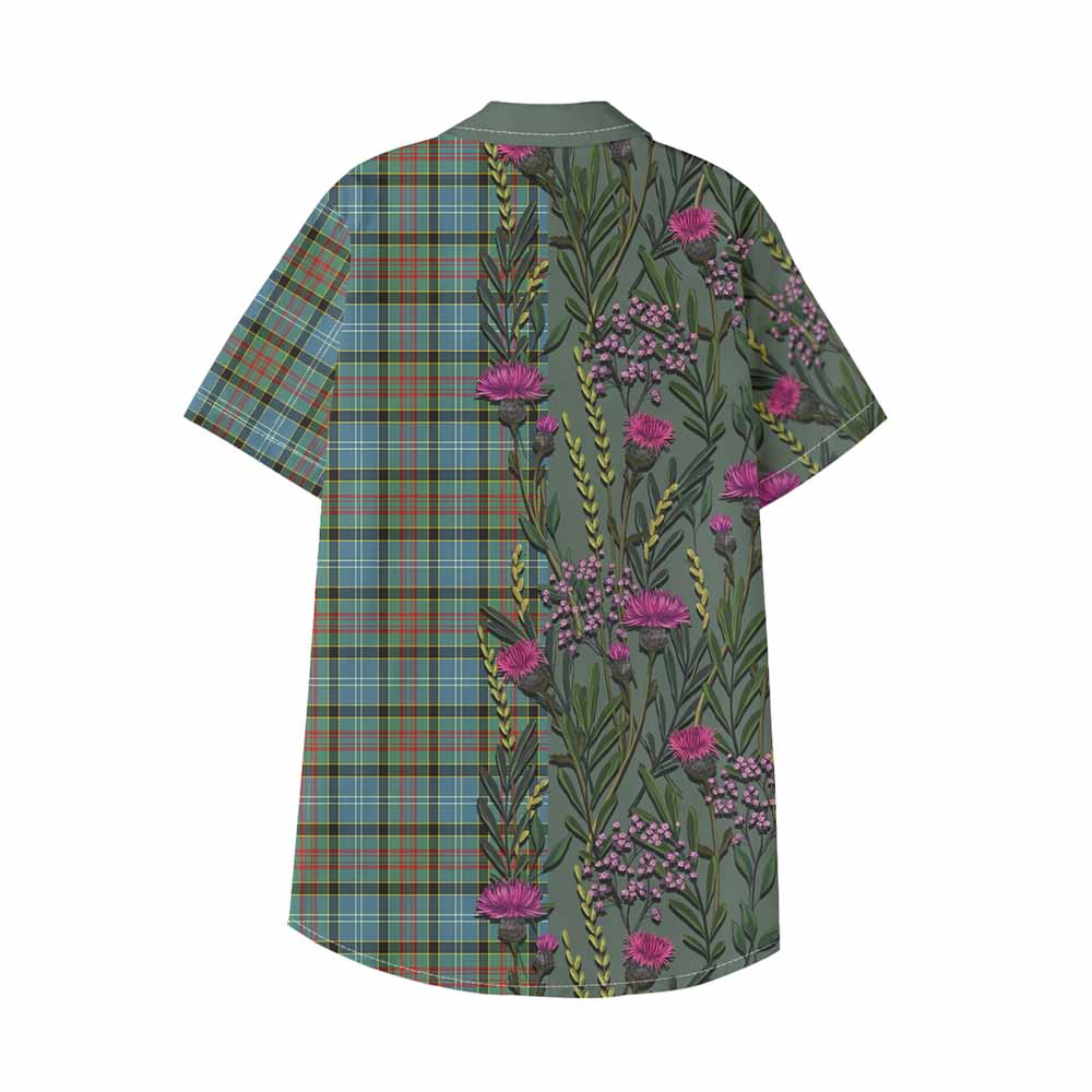 Brisbane Family Crest Tartan Kid Hawaiian Shirt Scottish Thistle Flower Pattern Half Style - Tartan Vibes Clothing
