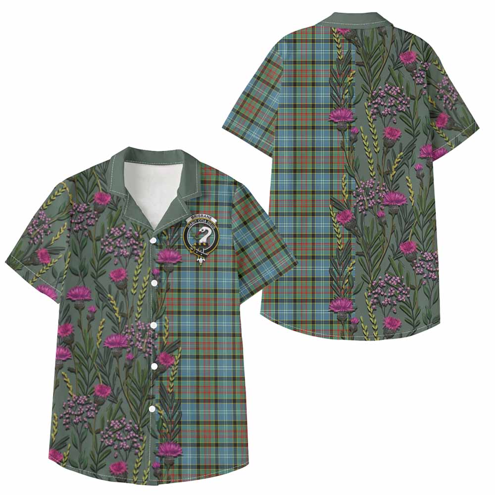 Brisbane Family Crest Tartan Kid Hawaiian Shirt Scottish Thistle Flower Pattern Half Style - Tartan Vibes Clothing