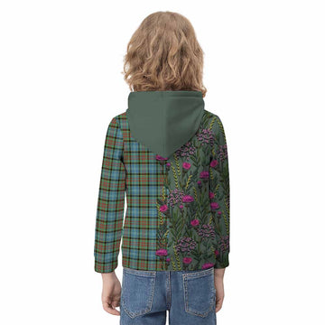 Brisbane Family Crest Tartan Kid Hoodie Scottish Thistle Flower Pattern Half Style - Tartan Vibes Clothing