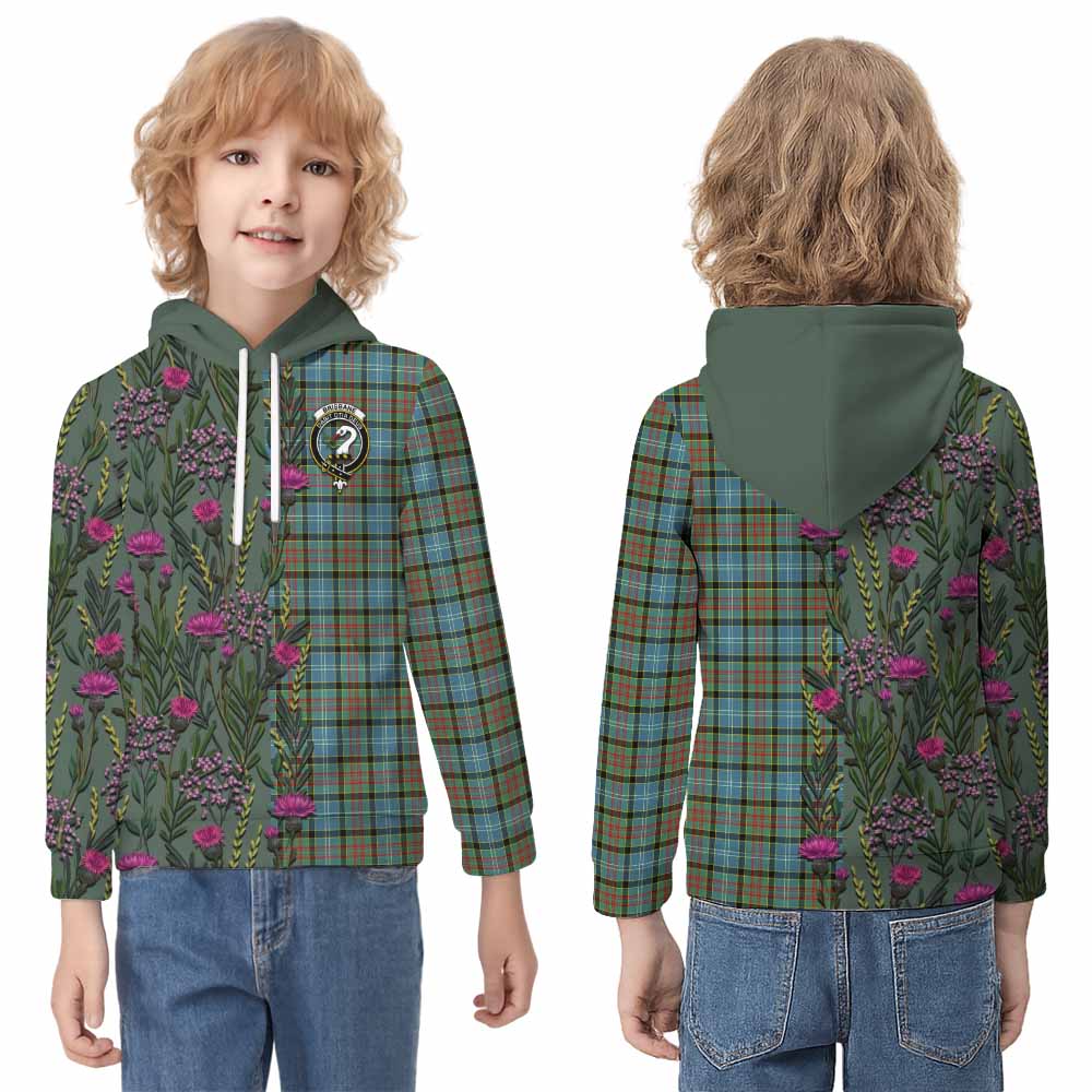 Brisbane Family Crest Tartan Kid Hoodie Scottish Thistle Flower Pattern Half Style - Tartan Vibes Clothing