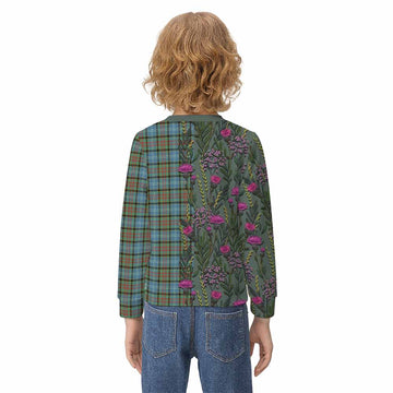 Brisbane Family Crest Tartan Kid Knitted Sweatshirt Scottish Thistle Flower Pattern Half Style - Tartan Vibes Clothing