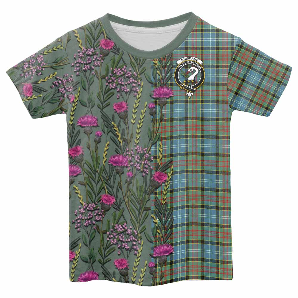 Brisbane Family Crest Tartan Kid T-shirt Scottish Thistle Flower Pattern Half Style - Tartan Vibes Clothing