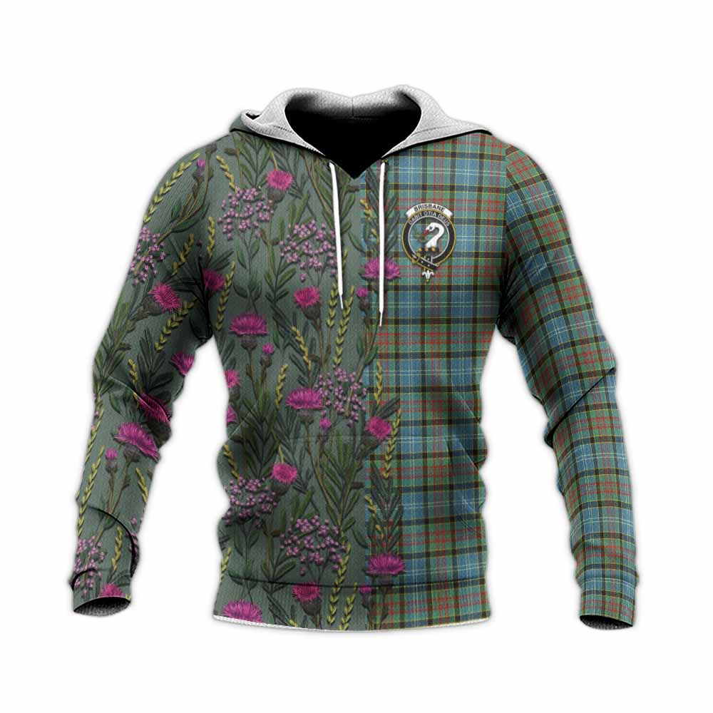Brisbane Family Crest Tartan Knitted Hoodie Scottish Thistle Flower Pattern Half Style - Tartan Vibes Clothing