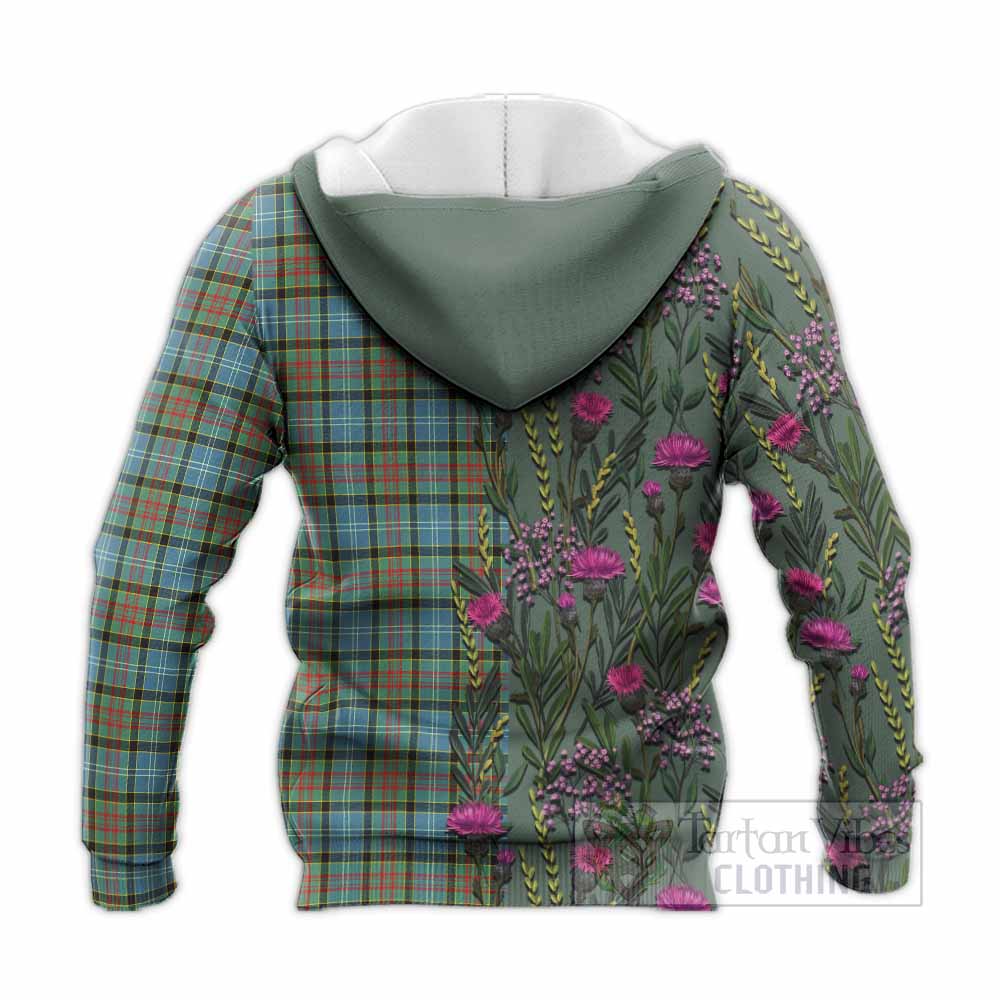 Brisbane Family Crest Tartan Knitted Hoodie Scottish Thistle Flower Pattern Half Style - Tartan Vibes Clothing
