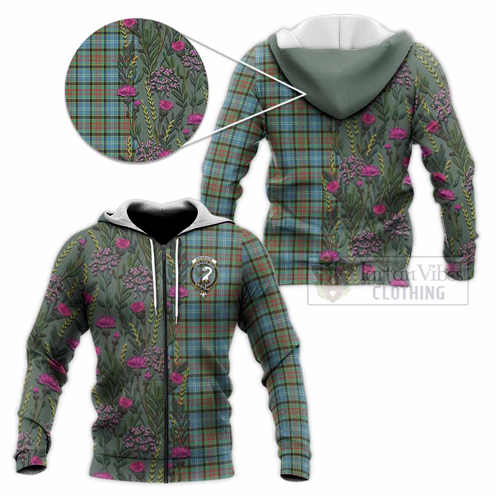 Brisbane Family Crest Tartan Knitted Hoodie Scottish Thistle Flower Pattern Half Style - Tartan Vibes Clothing
