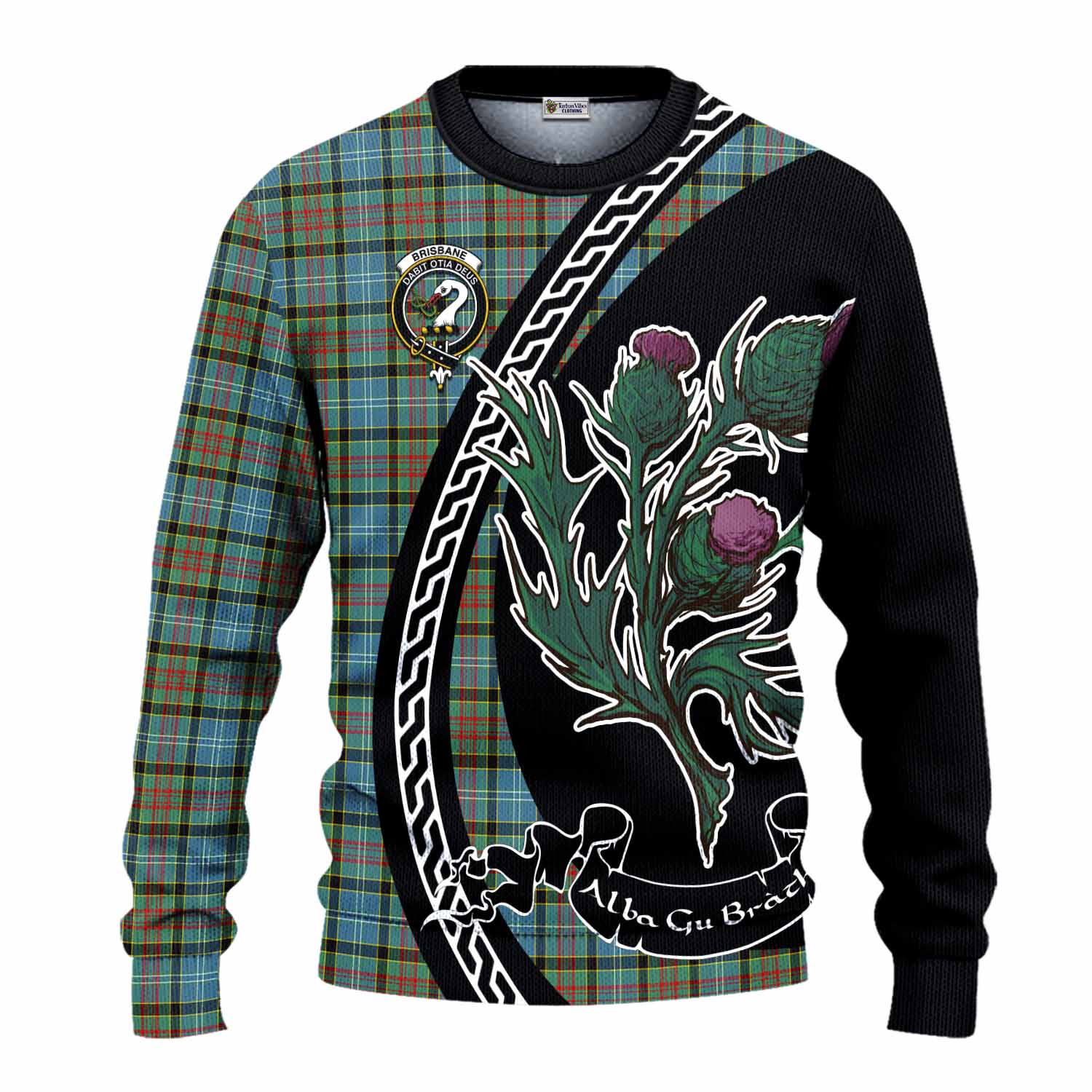 Brisbane Family Crest Tartan Knitted Sweater Alba Thistle Inspired - Tartan Vibes Clothing