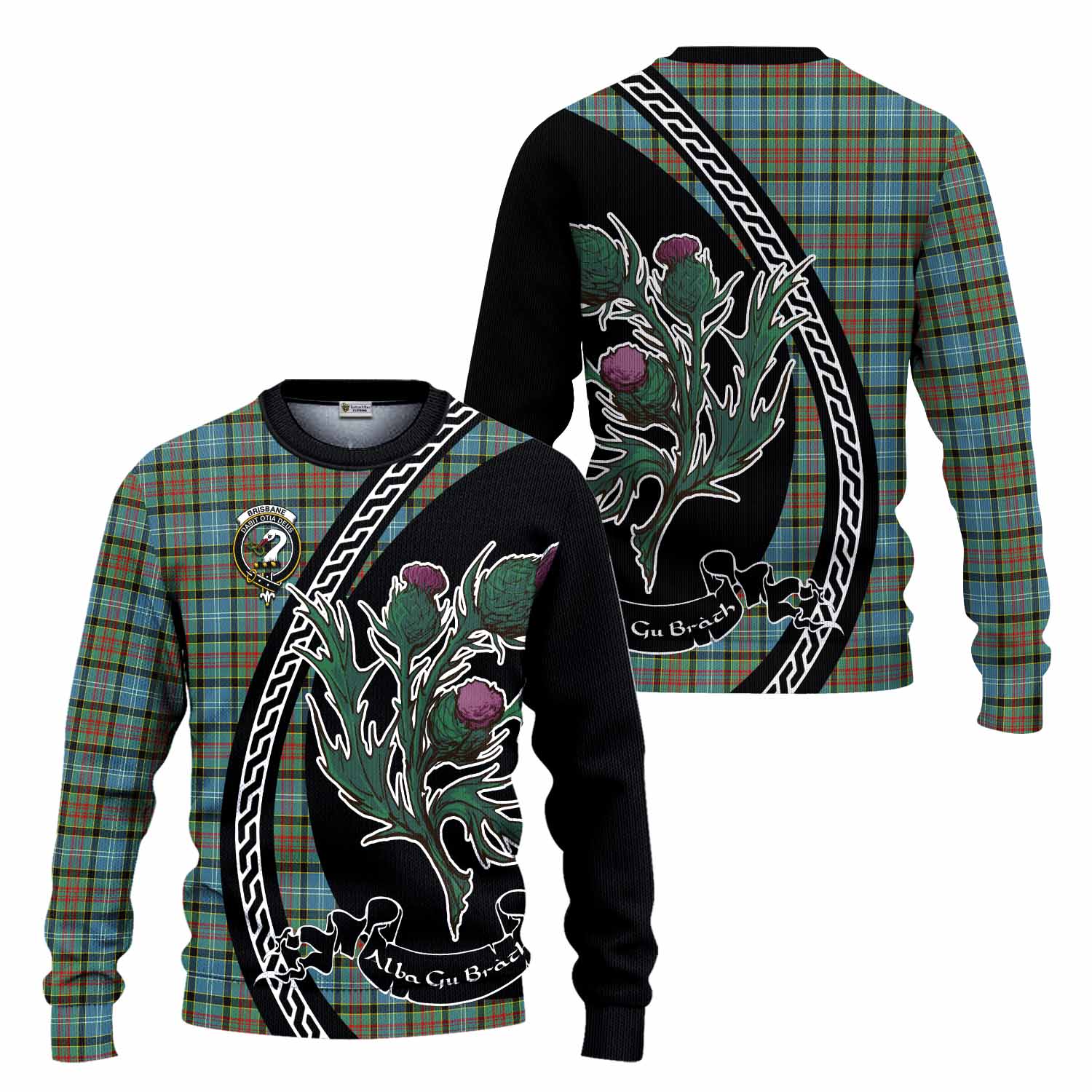 Brisbane Family Crest Tartan Knitted Sweater Alba Thistle Inspired - Tartan Vibes Clothing
