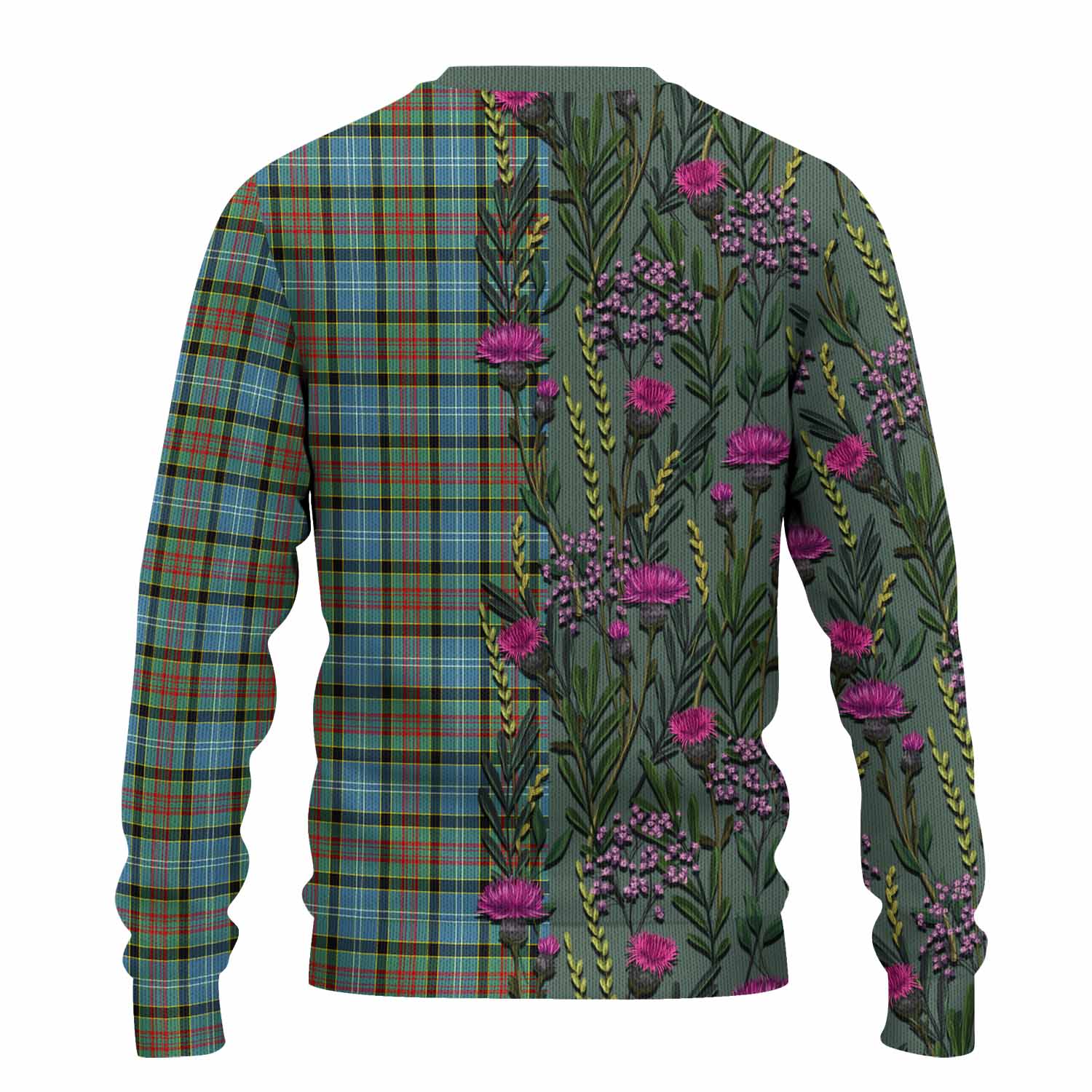 Brisbane Family Crest Tartan Knitted Sweater Scottish Thistle Flower Pattern Half Style - Tartan Vibes Clothing