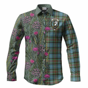 Brisbane Family Crest Tartan Long Sleeve Button Shirts Scottish Thistle Flower Pattern Half Style