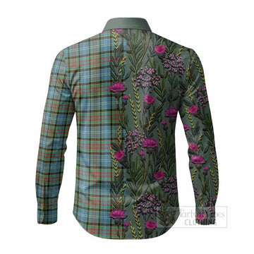 Brisbane Family Crest Tartan Long Sleeve Button Shirts Scottish Thistle Flower Pattern Half Style