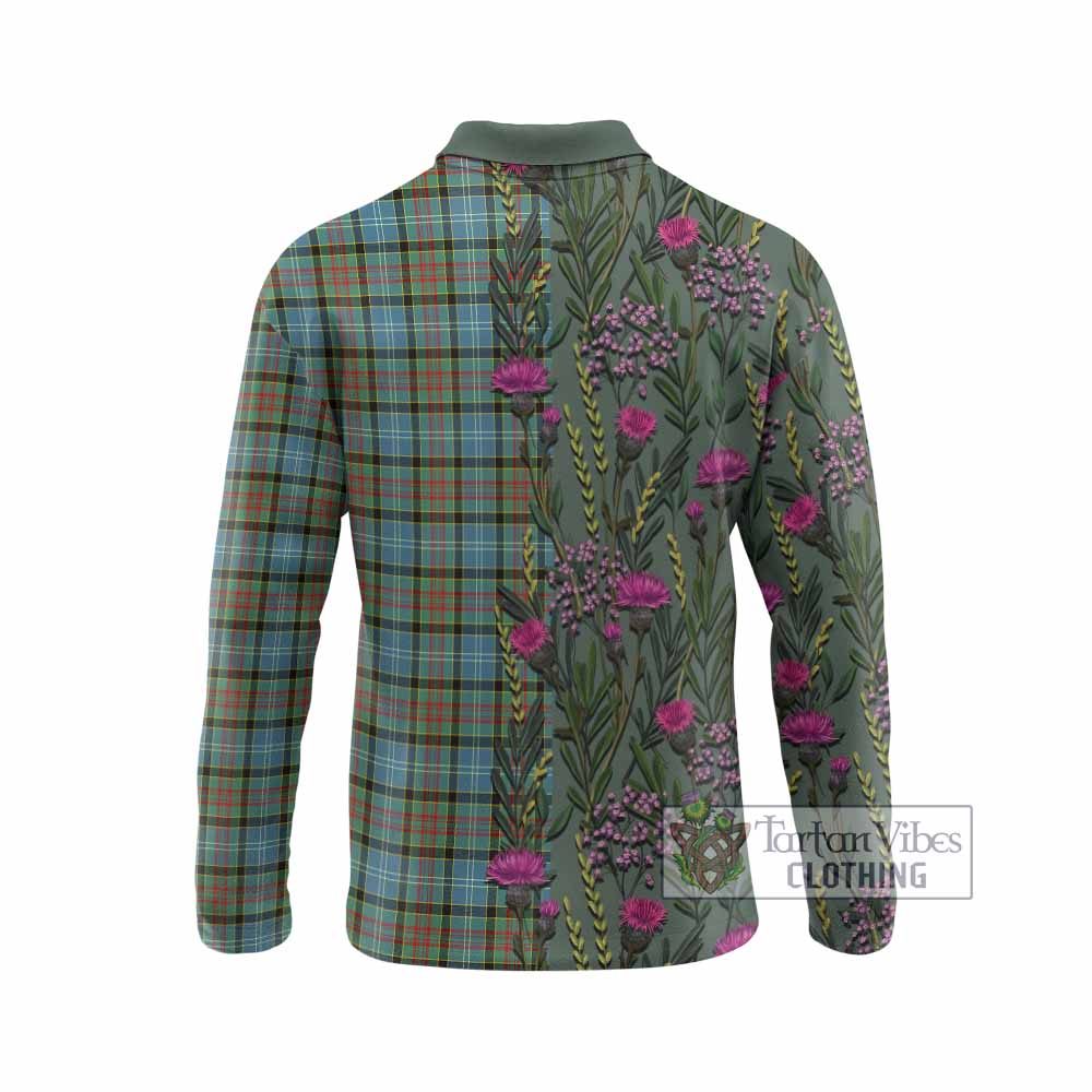 Brisbane Family Crest Tartan Long Sleeve Polo Shirt Scottish Thistle Flower Pattern Half Style - Tartan Vibes Clothing