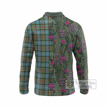 Brisbane Family Crest Tartan Long Sleeve Polo Shirt Scottish Thistle Flower Pattern Half Style