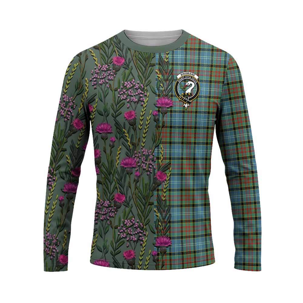 Brisbane Family Crest Tartan Long Sleeve T-Shirt Scottish Thistle Flower Pattern Half Style - Tartan Vibes Clothing