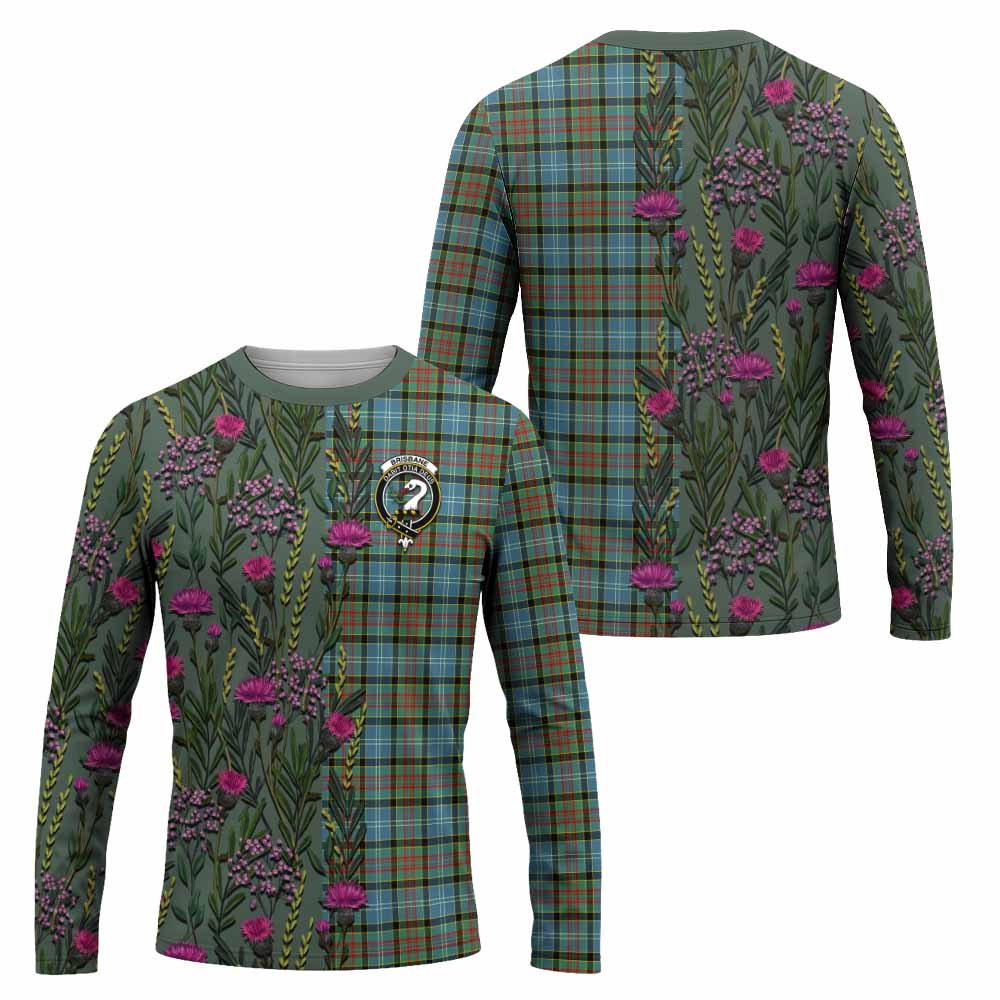 Brisbane Family Crest Tartan Long Sleeve T-Shirt Scottish Thistle Flower Pattern Half Style - Tartan Vibes Clothing