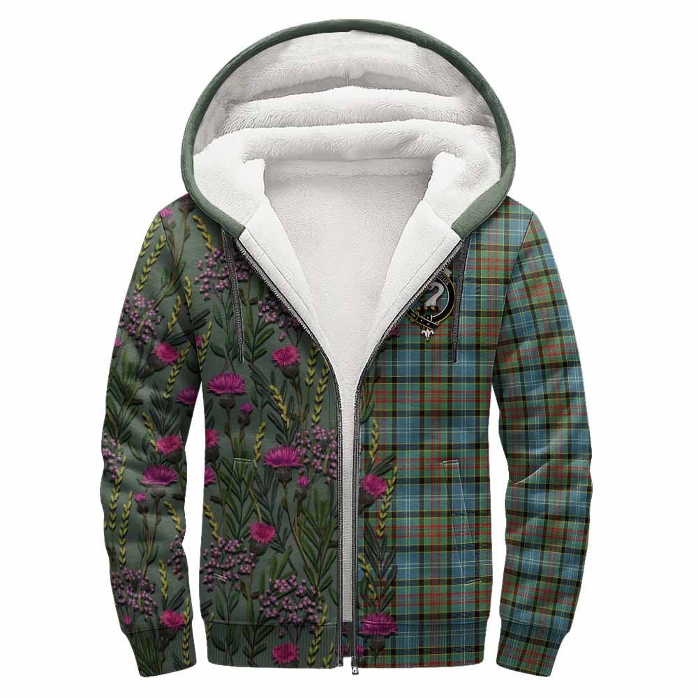 Brisbane Family Crest Tartan Sherpa Hoodie Scottish Thistle Flower Pattern Half Style - Tartan Vibes Clothing