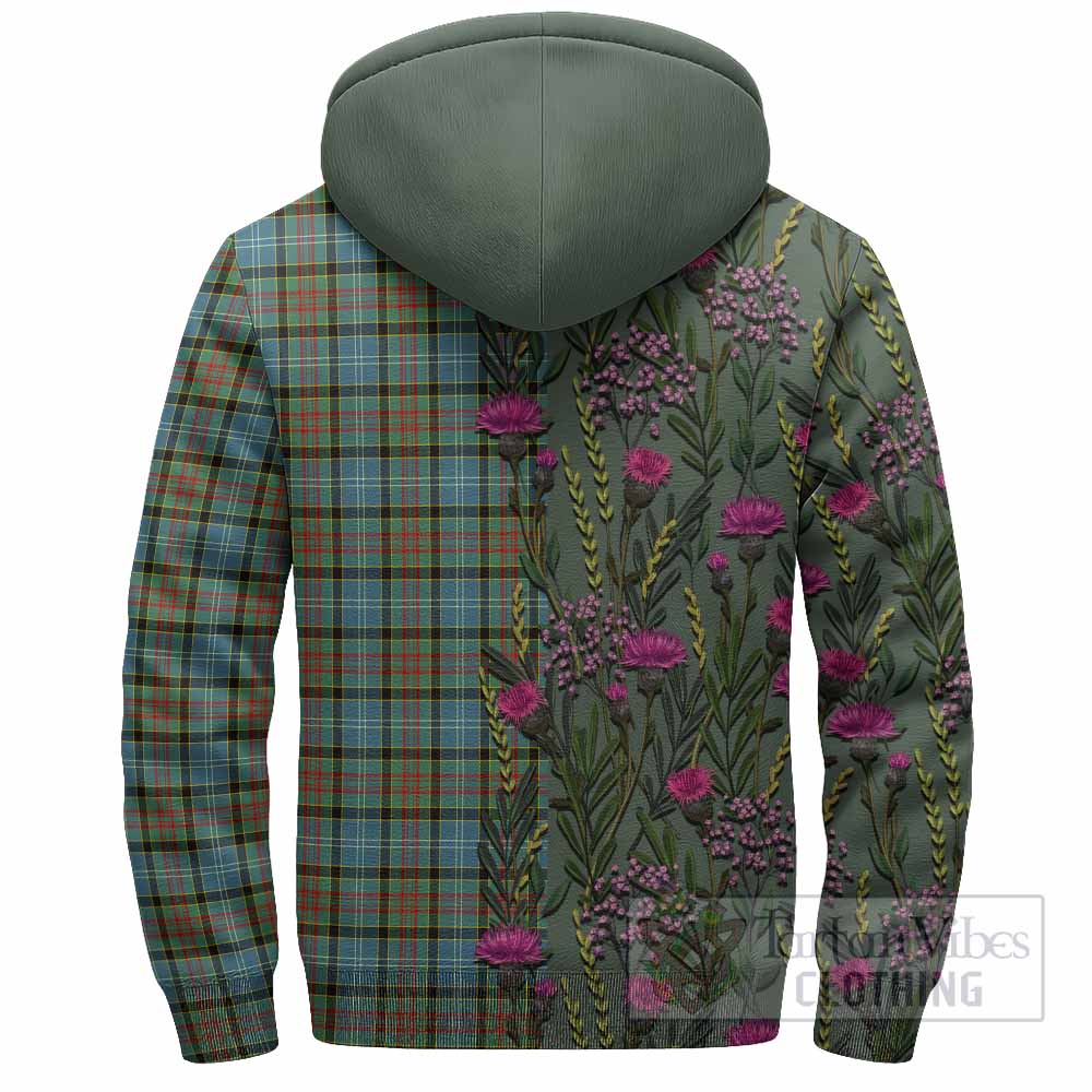 Brisbane Family Crest Tartan Sherpa Hoodie Scottish Thistle Flower Pattern Half Style - Tartan Vibes Clothing