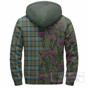 Brisbane Family Crest Tartan Sherpa Hoodie Scottish Thistle Flower Pattern Half Style
