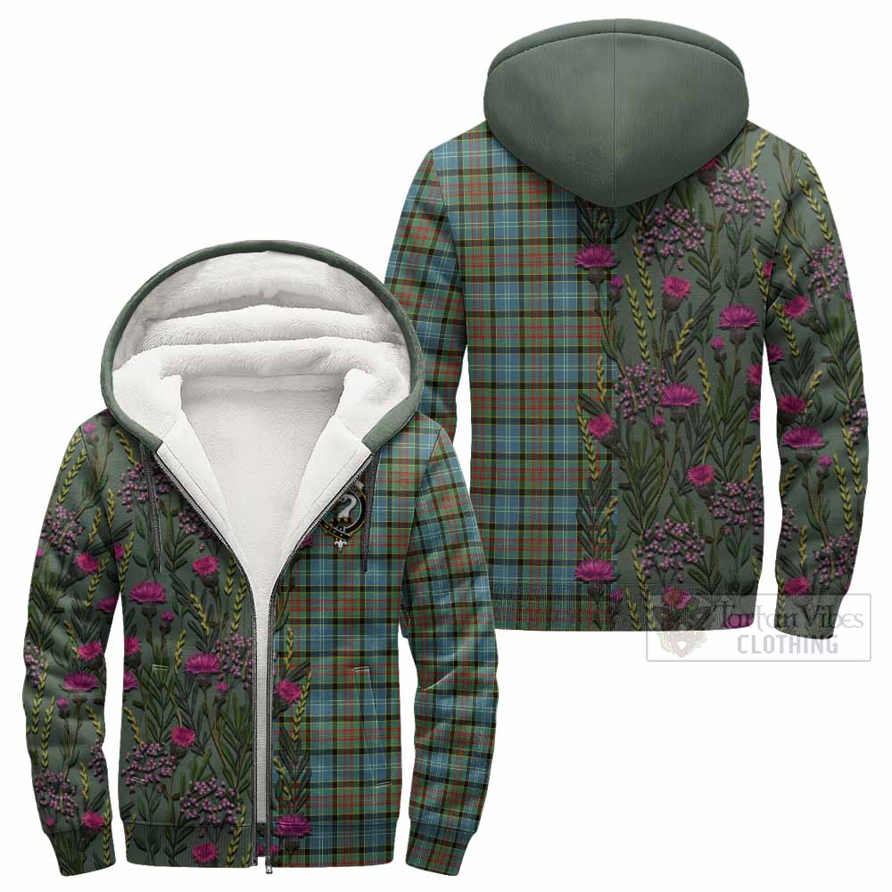Brisbane Family Crest Tartan Sherpa Hoodie Scottish Thistle Flower Pattern Half Style - Tartan Vibes Clothing