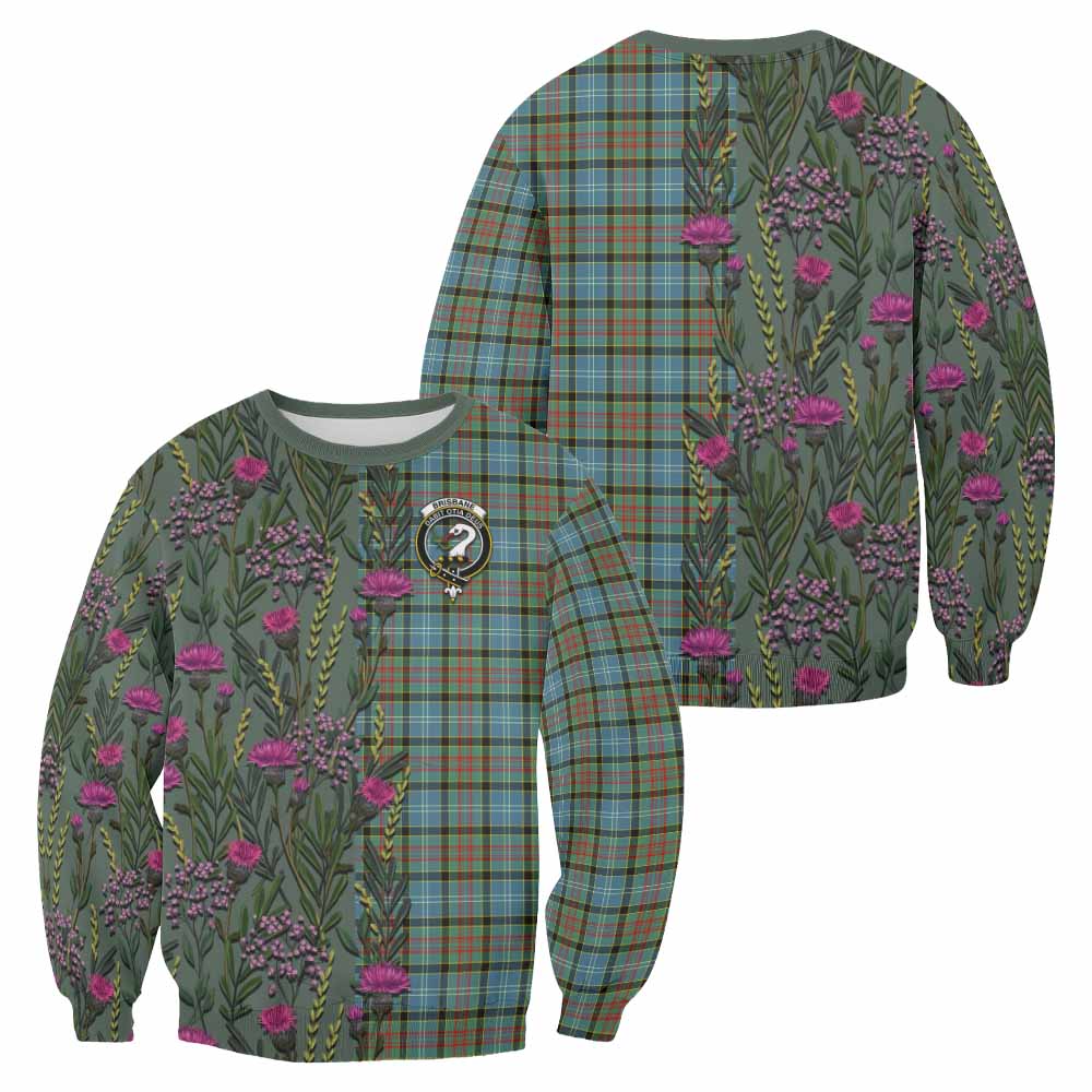 Brisbane Family Crest Tartan Sweatshirt Scottish Thistle Flower Pattern Half Style - Tartan Vibes Clothing