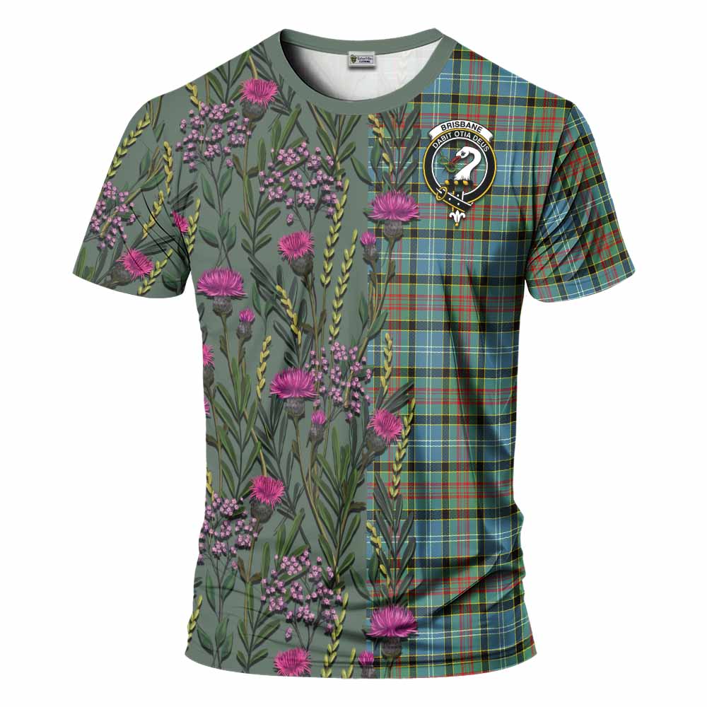 Brisbane Family Crest Tartan T-Shirt Scottish Thistle Flower Pattern Half Style - Tartan Vibes Clothing