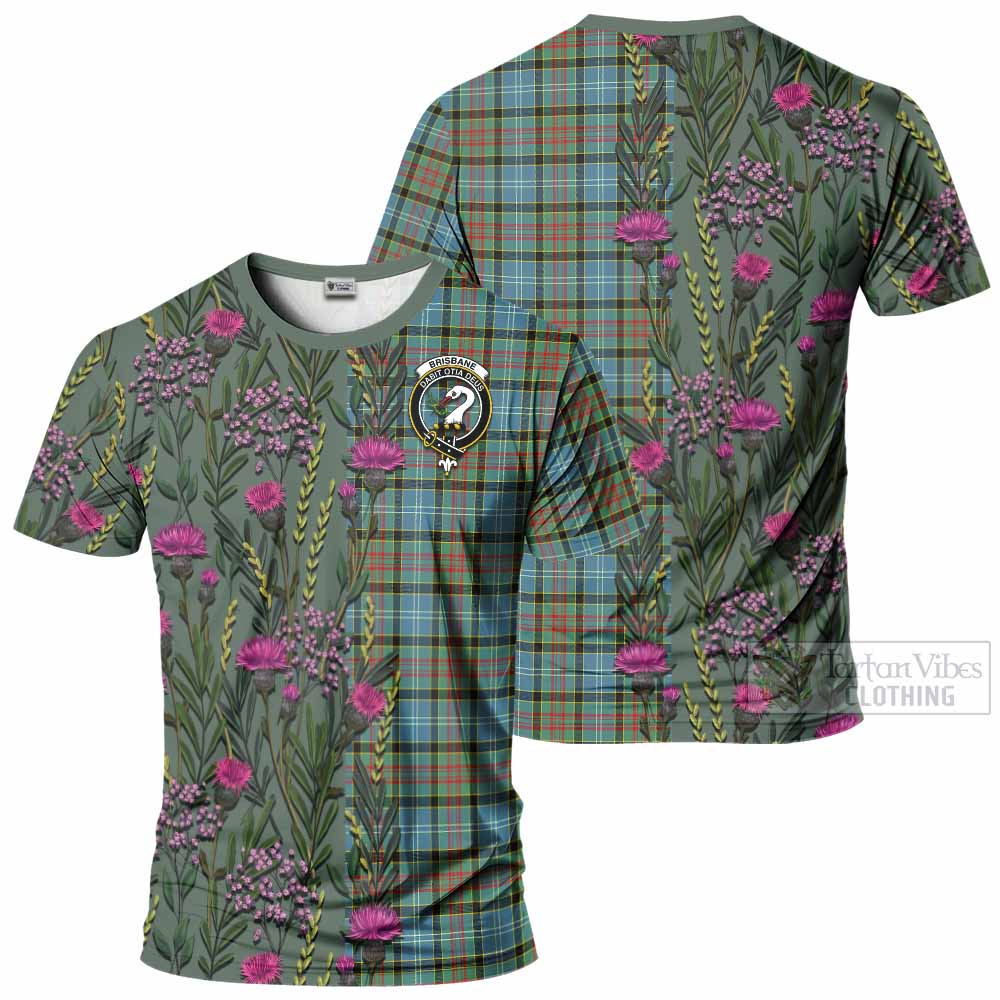 Brisbane Family Crest Tartan T-Shirt Scottish Thistle Flower Pattern Half Style - Tartan Vibes Clothing